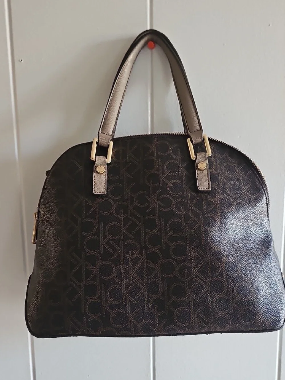 Calvin Klein Dark Brown Monogram Satchel